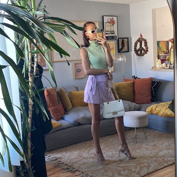 Zara Lavender Linen Blend Bow Trim Skort - Picture 14 of 16